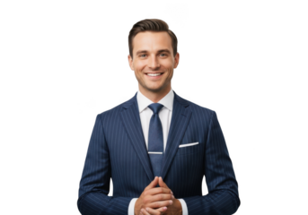 Professional businessman smiling portrait in blue pinstripe suit headshot stock photo image man isolated on transparent background