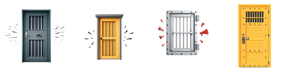 Cartoon Jail Door Collection, Concept of Imprisonment, Security & Confinement