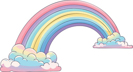 Pastel rainbow arching over fluffy clouds, a whimsical illustration.