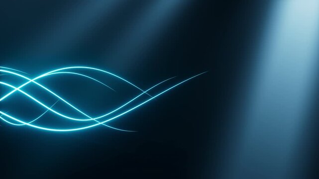 Abstract blue glowing spline curves background, 3d rendering.