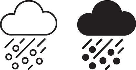 Sleek vector rain and snow cloud icon: weather sign symbol, minimalist design, two color options.
