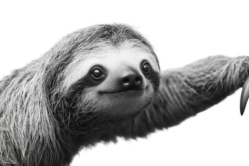 Fototapeta premium Close-up of a sloth with a playful expression in black and white.