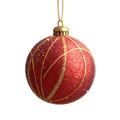 A shimmering red and gold christmas ornament hangs gracefully, isolated on transparent background, radiating festive cheer and holiday sparkle