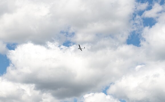 Electric airplane, electric airplane, flight in front of a cloudy sky, Pipistrel MOD 167 Alpha Electro, Air Show, Le Bourget, Paris, France