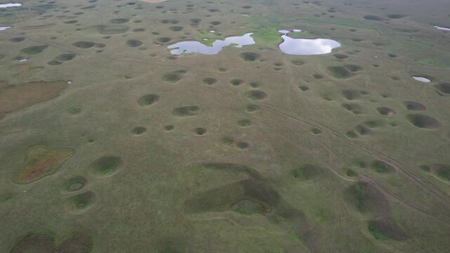 Lunar landscape over a karst field in Bashkiria, Russia in summer
