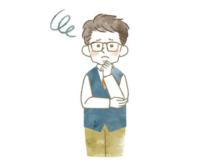 悩んでいる男性-水彩