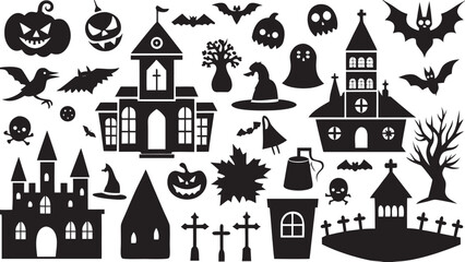 Halloween Silhouette Collection Spooky Houses Pumpkins Bats Ghosts and More