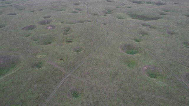 Lunar landscape over a karst field in Bashkiria, Russia in summer