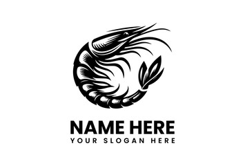 Stylized Black and White Shrimp Illustration with Intricate Line Work.