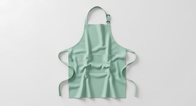 Clean kitchen apparel mockup of a pastel mint green apron with adjustable straps, isolated on a white background for custom design.