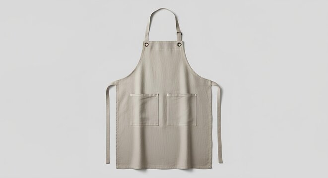 A plain, light-colored apron with two pockets and adjustable straps, perfect for cooking and crafts