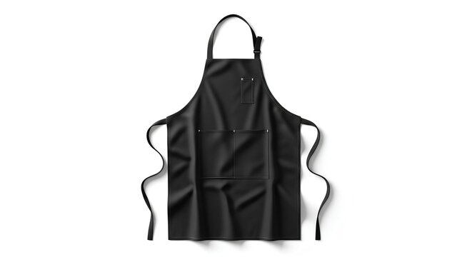 Blank black kitchen apron with pockets for a chef or barista uniform, isolated on a clean white background for mockup design - Powered by Adobe