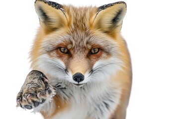 Fototapeta premium Close-up of a determined red fox approaching with confidence against a white background.