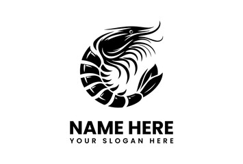 Stylized Black Shrimp with Curving Antennae and Segmented Body Design.