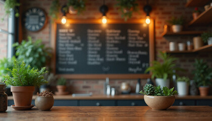 chalk menu board and plant decor