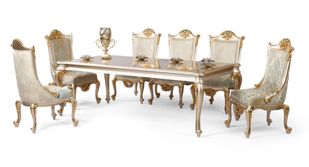 classic table and chair isolated on white background .dining table 