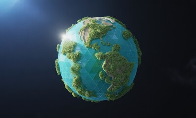 Fototapeta premium Stylized 3D Earth, lush greenery