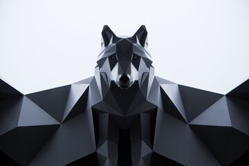 Geometric abstract black wolf with angular shapes and symmetrical design on a light background emphasizing strength and minimalism. Ai generative