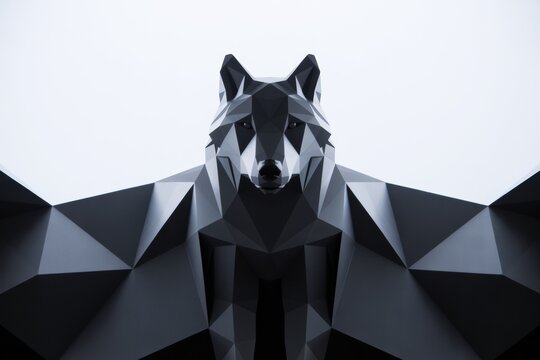 Geometric abstract black wolf with angular shapes and symmetrical design on a light background emphasizing strength and minimalism. Ai generative - Powered by Adobe