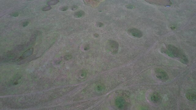 Lunar landscape over a karst field in Bashkiria, Russia in summer