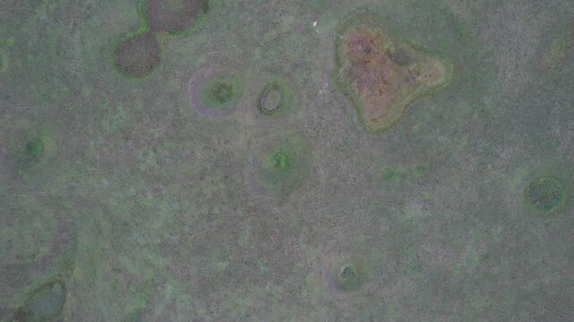 Lunar landscape over a karst field in Bashkiria, Russia in summer