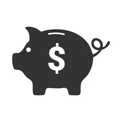 Black piggy bank icon with dollar sign symbolizing money savings