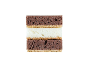 White and brown sponges for washing dishes in the kitchen. Isolated on white.