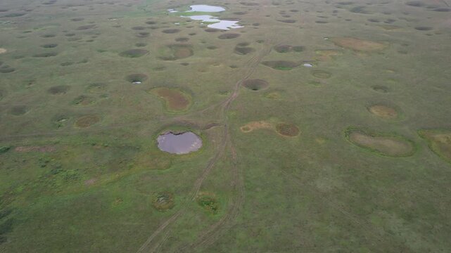 Lunar landscape over a karst field in Bashkiria, Russia in summer