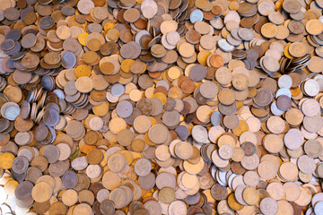 Pile of coins with a variety of colors