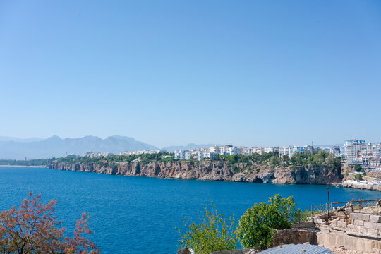 Beautiful blue ocean with a rocky shoreline