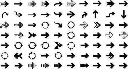 Arrow Icon Set – Bold Black Arrow Symbols, Navigation Pointers, Direction Icons, Vector Arrow Shapes for Web & Graphic Design