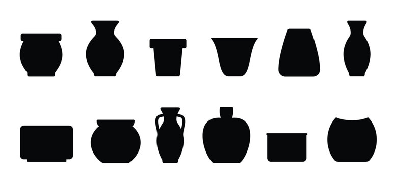 Cartoon indoor flowerpot garden icon. flowerpots silhouette. Houseplant silhouettes. Potted plant. Houseplants pots. Home plant pot. Greenery concept.