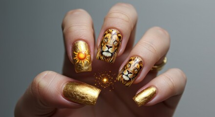 Golden Lion Nail Art A Majestic and Fierce Design