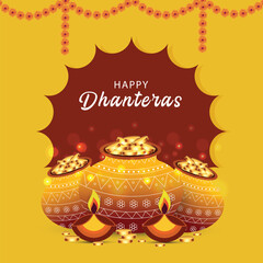 Gold coin in pot for Dhanteras celebration background 