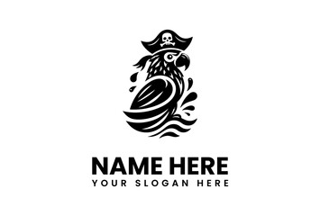 A Detailed Black Pirate Parrot Logo with Skull and Crossbones Hat.