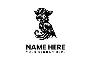 A Bold Pirate Parrot Logo with Skull and Crossbones on Hat.