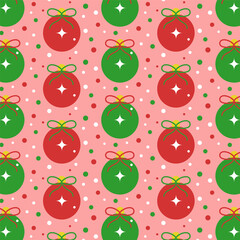 Christmas seamless pattern.Christmas balls with snowflakes repeat pattern isolated on light red background.Winter, happy new year vector graphic illustration wallpaper.