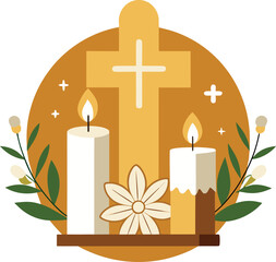 Lit Candles and Cross – All Souls’ Day Remembrance Illustration