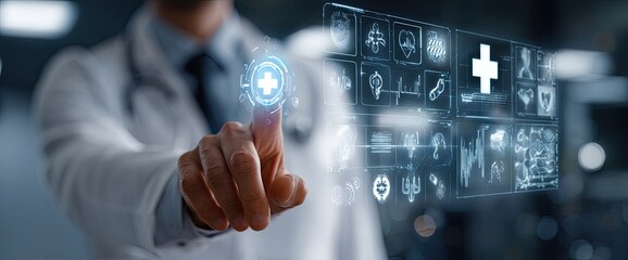 Doctor interacting with futuristic medical interface