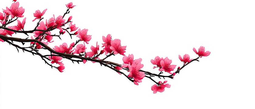 Pink blossoms on a branch against white
