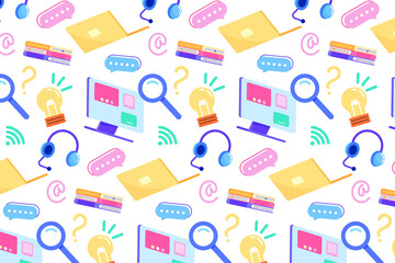 Flat Hand Drawn Design Illustrations of Online Courses Pattern