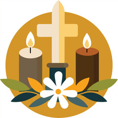 Lit Candles and Cross – All Souls’ Day Remembrance Illustration