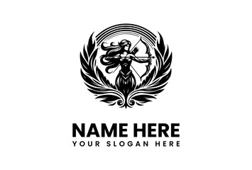 Obraz premium Elegant Archer Silhouette with Bow and Arrow within a Decorative Emblem.