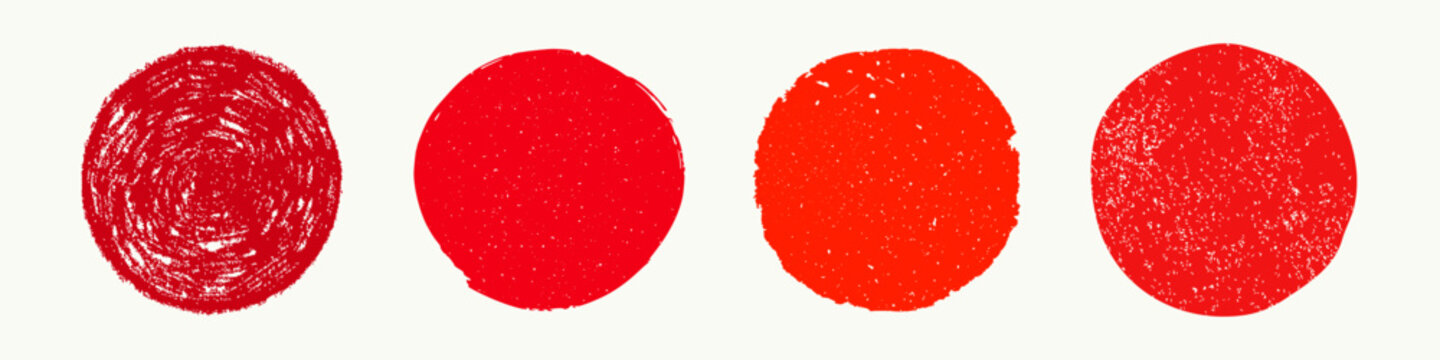 Japan red sun circle set with japanese brush texture and grunge stamp design. Japan and japanese sun circles with round stamp shapes. Perfect for logos, prints, posters, branding