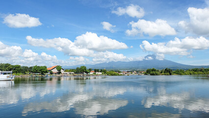 Lake in Banyuwangi with Mountain View and Clear Sky
