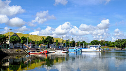 Fototapeta premium Lake and Boat in Banyuwangi with mountain view