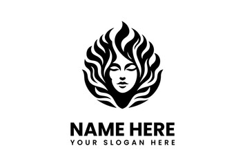 Elegant Logo Depicting a Womans Face Surrounded by Flowing Hair.