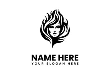 Elegant Womans Face with Flowing Hair in a Stylized Logo Design.