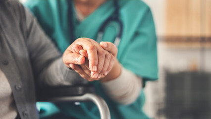 Healthy lifestyle and medical concept, the healthcare worker supports elderly patient