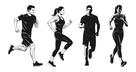 Detailed Running Figures – Fitness and Training Silhouettes
